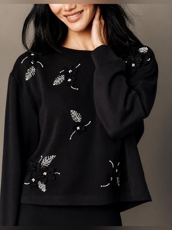 Anthropologie Tops - Anthropologie Maeve Black Sweatshirt & Gold Embellishments | NWT | Large
